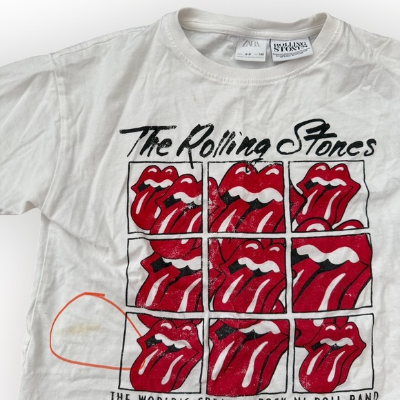 Rolling Stones Cropped White Tee Girls - Size 8 - Picture 2 of 3